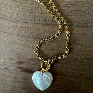 Mother of pearl heart necklace on gold length chain